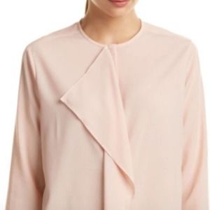 Marchese Rose Ruffle Long Sleeve Top Blush PInk Hidden Button Size XS Women's